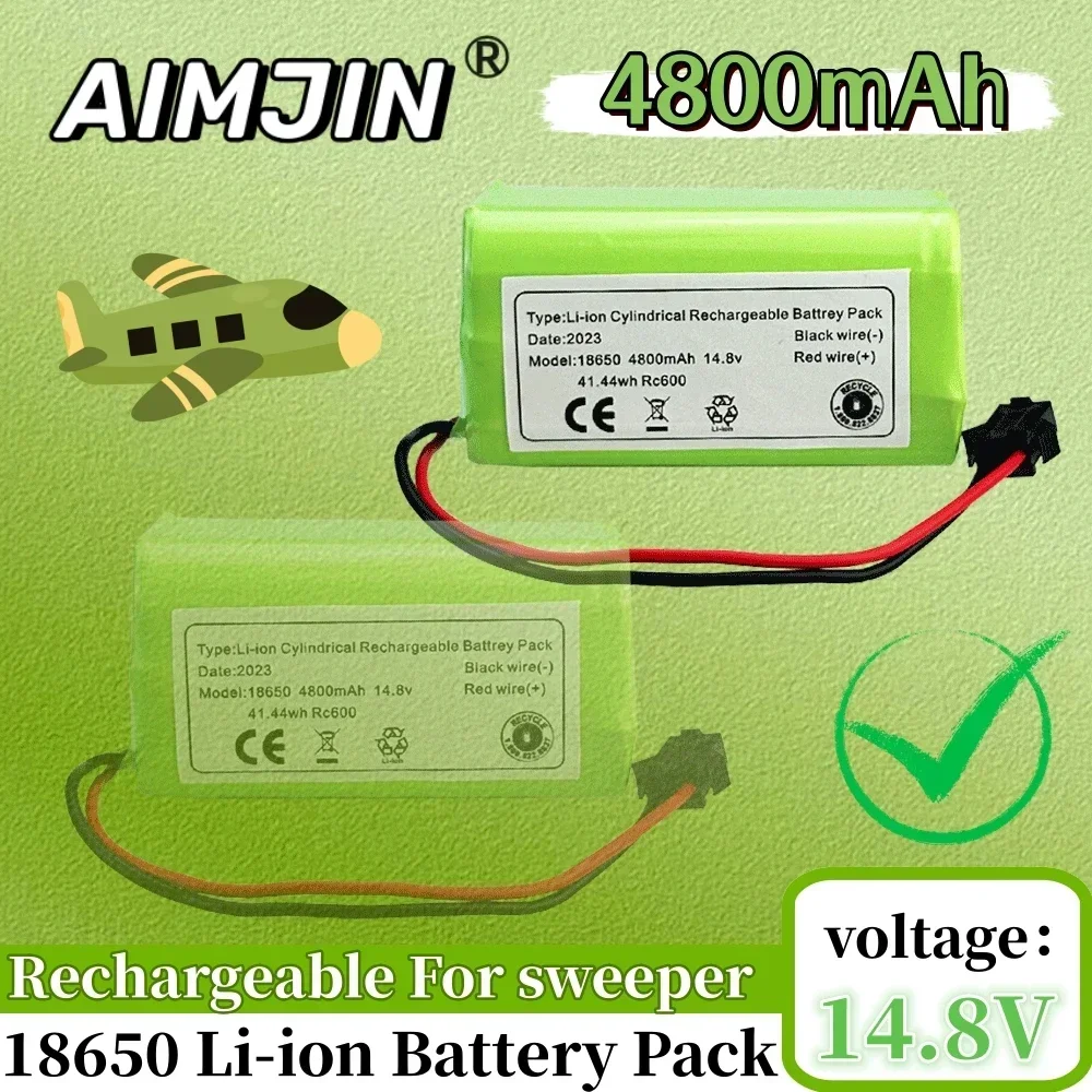 AIMJIN 18650 14.8V 4800mAh SM Plug Lithium Battery Pack Replacement Parts For Electric Sweeper Robot Vacuum Cleaner Accessories