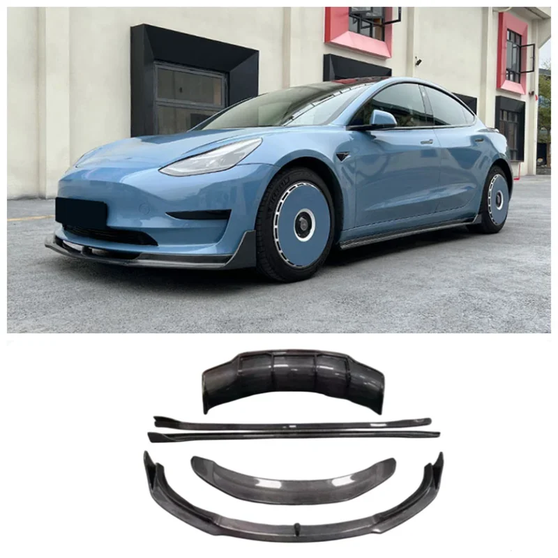 

For Tesla Model 3 2018-2023 Real Carbon Fiber Bumper Front Lip Rear Diffuser Side Skirts Spoiler Wind Knife Body Kits Cover