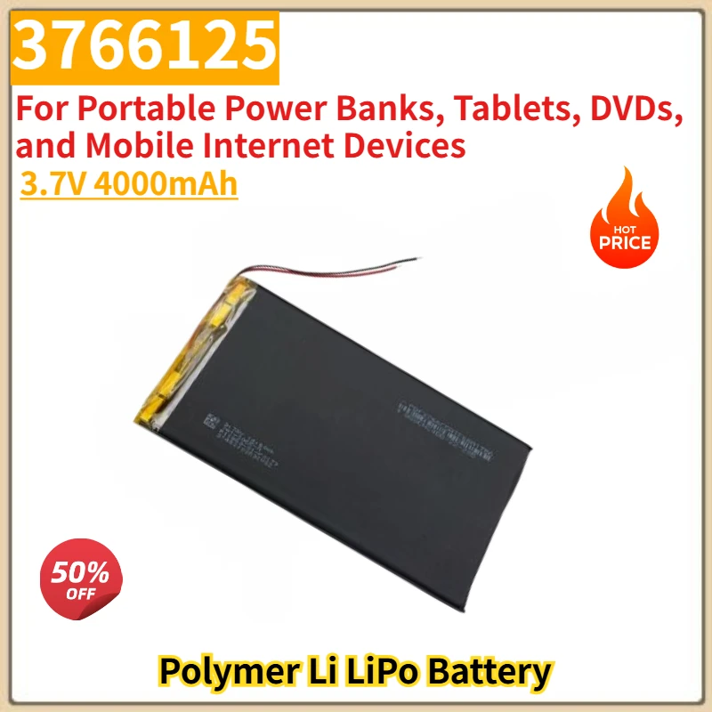 

High Quality 3766125 Polymer Li LiPo Battery 3.7V 4000mAh for Portable Power Banks, Tablets, DVDs, and Mobile Internet Devices