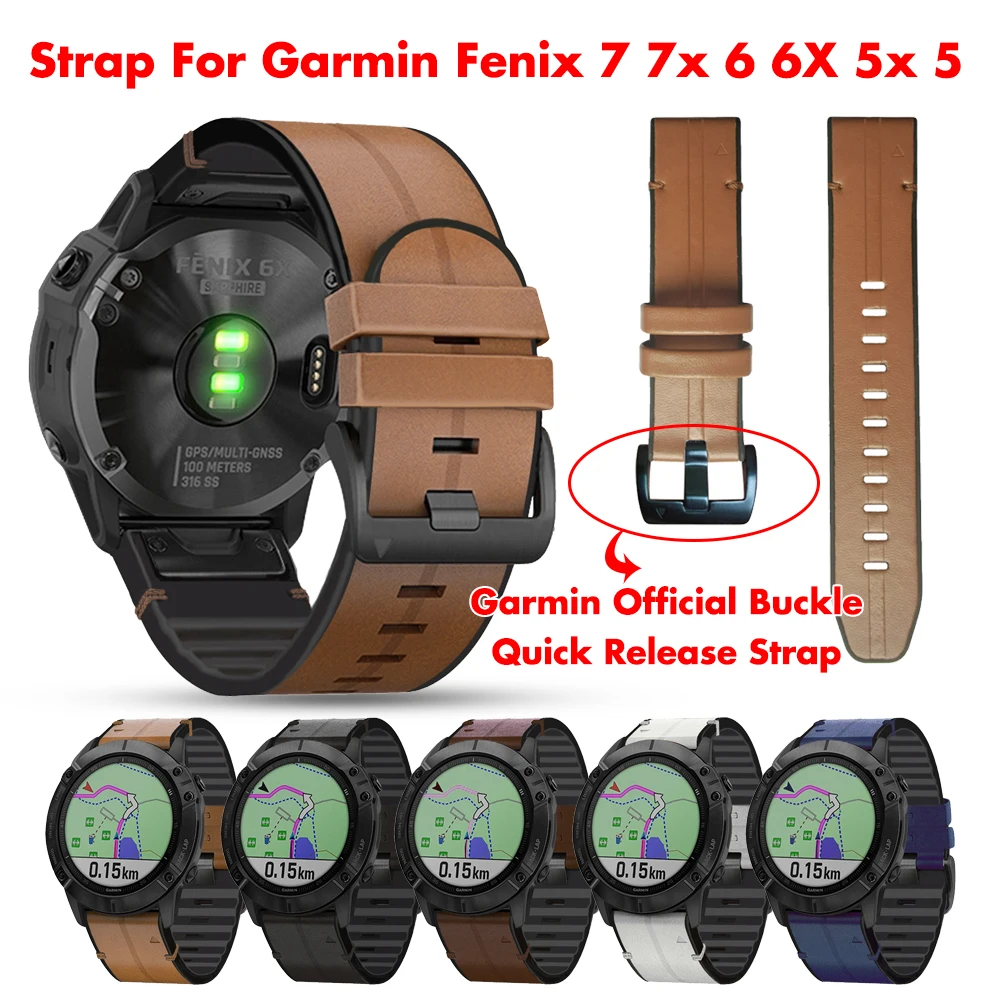 Pulseira de couro para Garmin Fenix, Quick Release, Pulseira relógio inteligente, Pulseira para Garmin Fenix 7x7 6 Pro 6x, Fenix 5 5x Plus 3 3HR