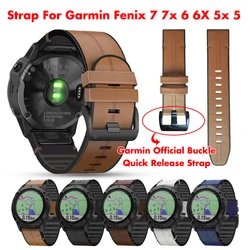 Pulseira de couro para Garmin Fenix, Quick Release, Pulseira relógio inteligente, Pulseira para Garmin Fenix 7x7 6 Pro 6x, Fenix 5 5x Plus 3 3HR Correa, 22mm, 26mm