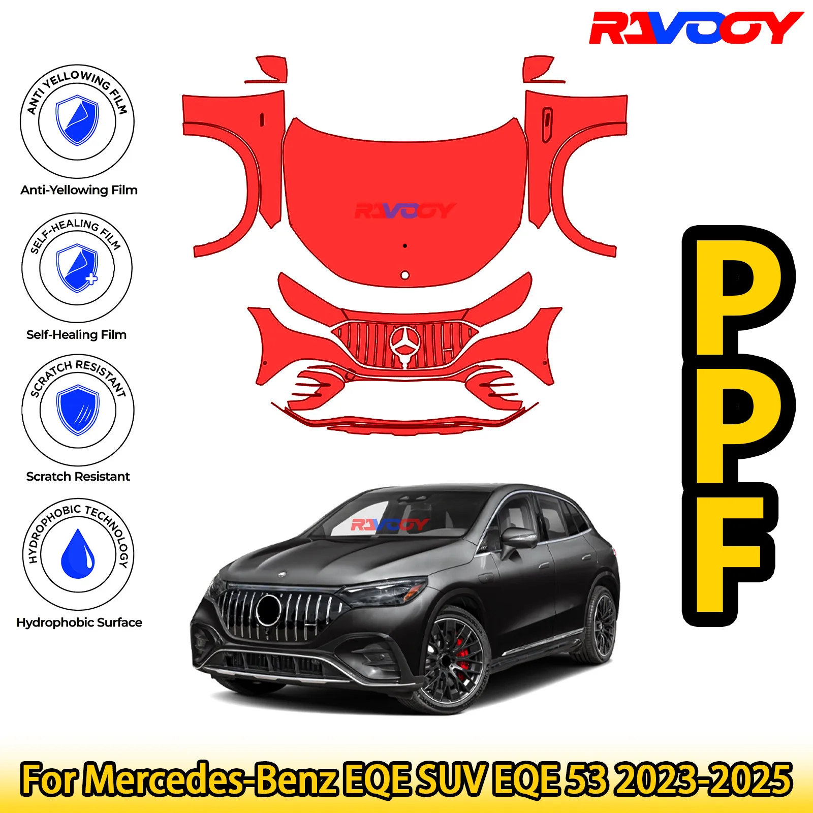 

For Mercedes-Benz EQE SUV EQE 53 2023-2025 Glossy Matte Black Precut front PPF Kit Paint Protection Film