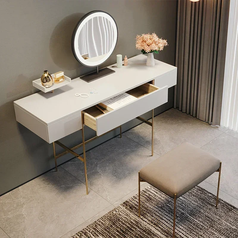 White Paint Dressing Table Makeup Table with LED Light Mirror
