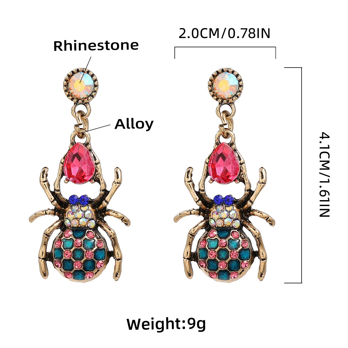 Orecchini pendenti con insetti ragno con strass europei per le donne nuovi accessori per banchetti di gioielli dal Design retrò classico