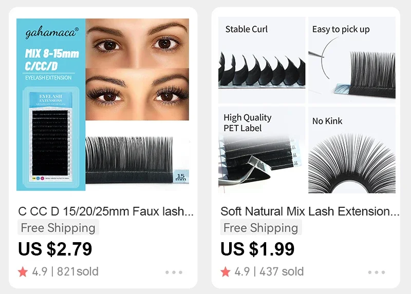 GAHAMACA Classic Individual Eyelash C/CC/D Curl Premade Classic Lashes Extensions Natural Soft Faux Cils Professional Cosmetics