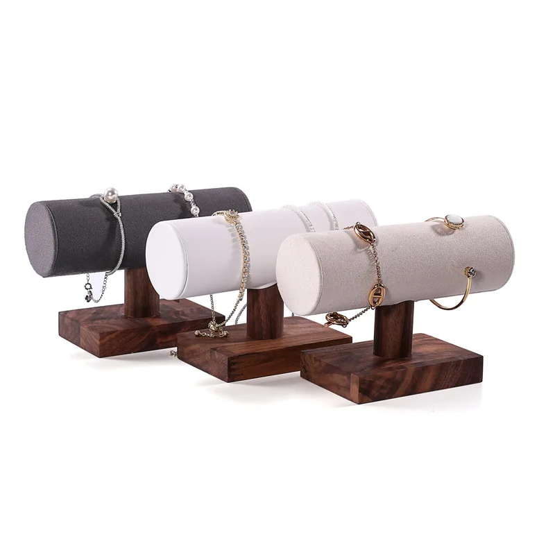 Tiered Bracelet Display Stand, Solid Walnut Wood Bangle Holder, Multi-Level Jewelry Showcase Rack for Store Counter