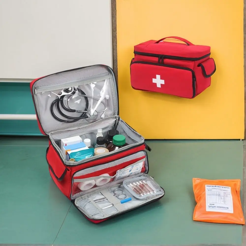 

Premium Large Capacity Medicine Kit Bag Portable Handle Medicine Carry Bag Zippered 6 Mesh Pocket Empty Medicine Kit School