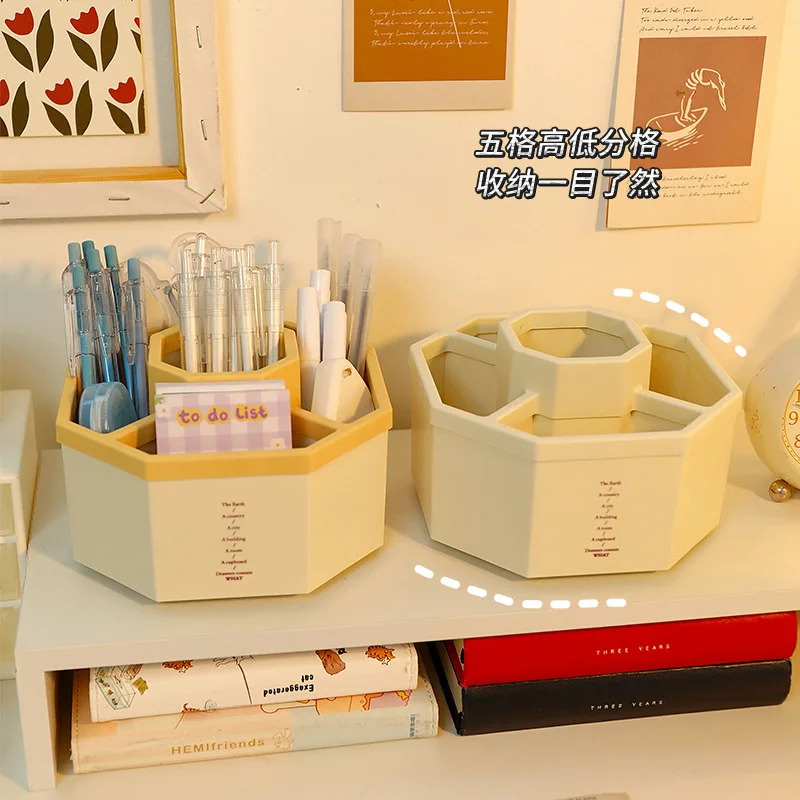 360° Rotating Pen Holder Desk Accessories Large Capacity Pencil Storage Box Desktop Organizer School Office Stationery