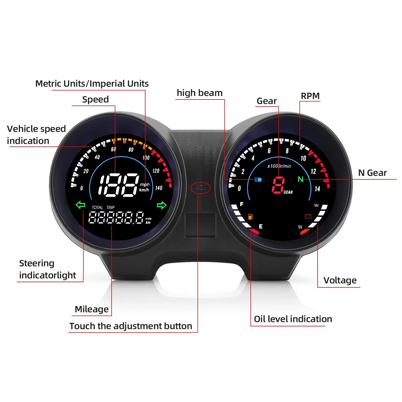 Digital Motorcycle Instrument Dashboard For Brazil TITAN 150 Honda CG150 Fan150 2010 2012 14000RPM Tachometer 140KMH Speedometer