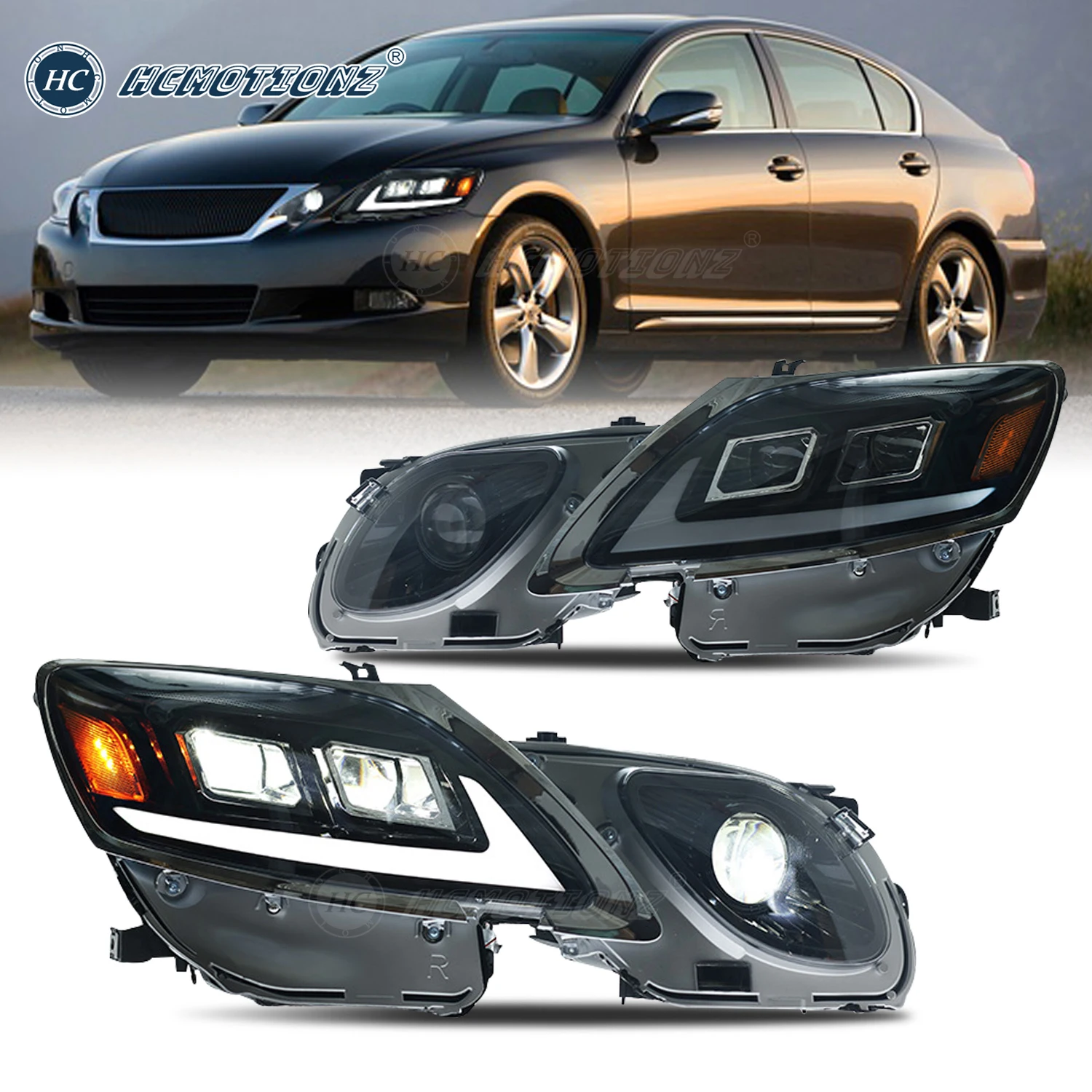 HCMOTIONZ Car Front Lamps Assembly 2006-2011 3th Gen GS300 GS350 GS430 GS460 GS450h LED Headlights for Lexus GS