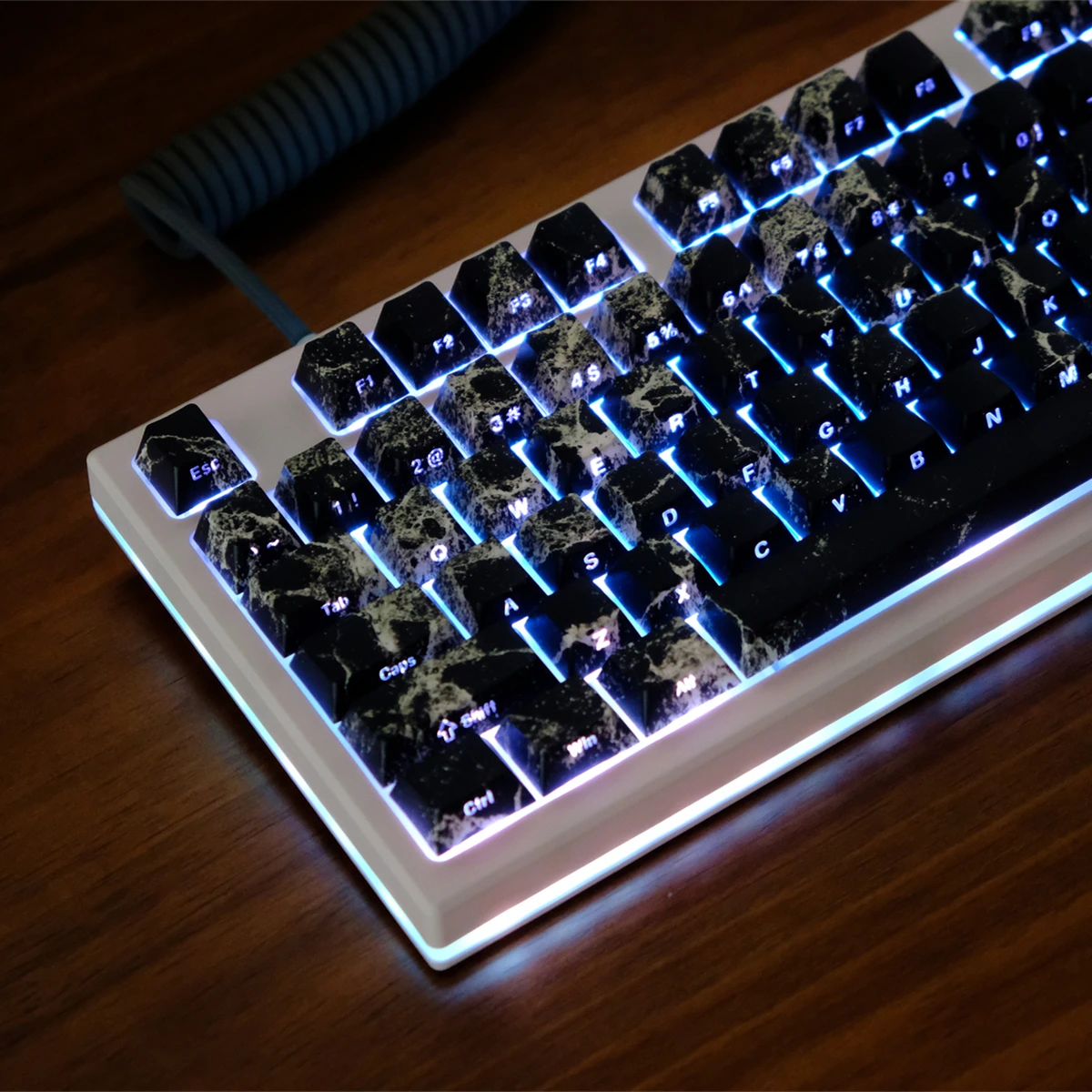 

Black Marble PBT Dye Sublimation Keycaps Side-lit Shine Through Keycaps 130 Keys Cherry Profile for MX Switches Gaming Keyboard