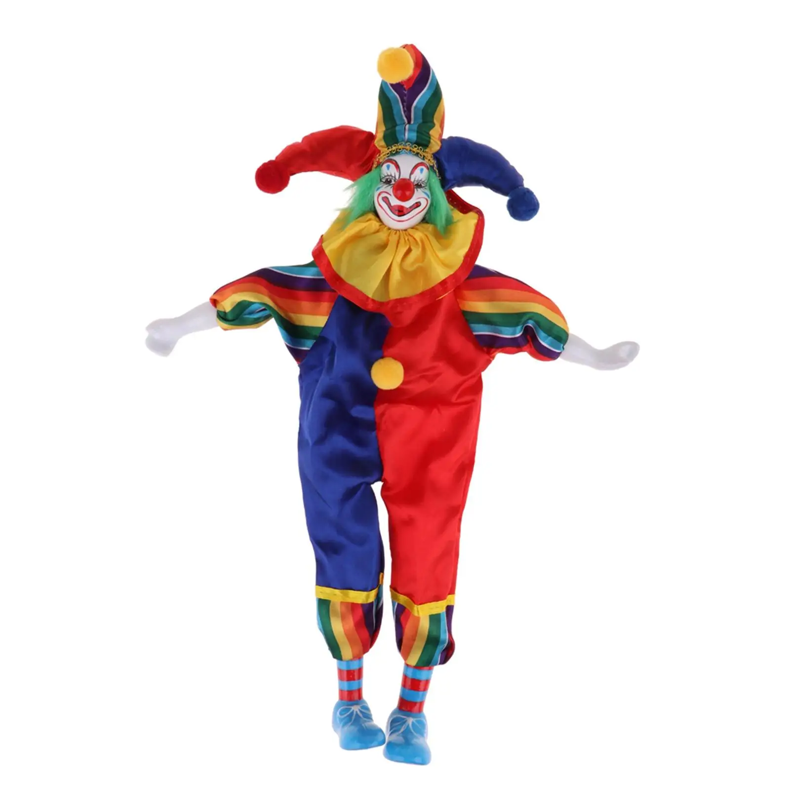 

38CM Porcelain Clown Doll with Beautiful Outfit and Ceramic , Gift for Clown Lover Collector, Halloween Props