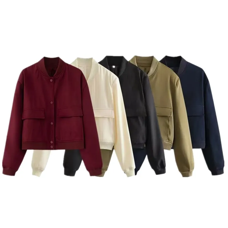 جاكيت طيار نسائي فضفاض متعدد الاستخدامات لربيع 2025 مع جيوب كبيرة، قصير ومستقيم، مصنوع من مواد أخرى، 00% عصري #2