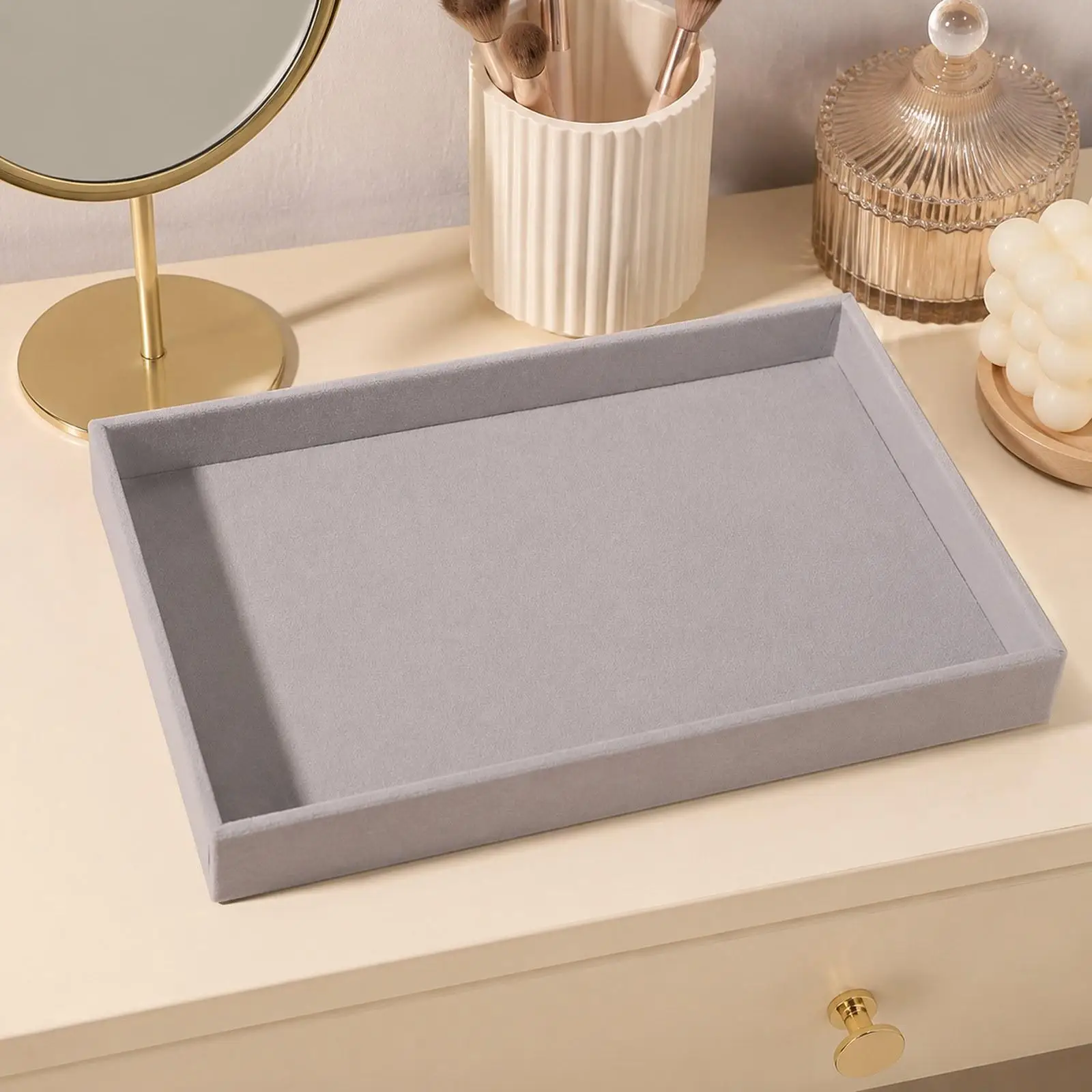 

Velvet Jewelry Organizer Tray MDF Flannel Storage Display Holder for Rings Earrings Bracelets Home Showcase