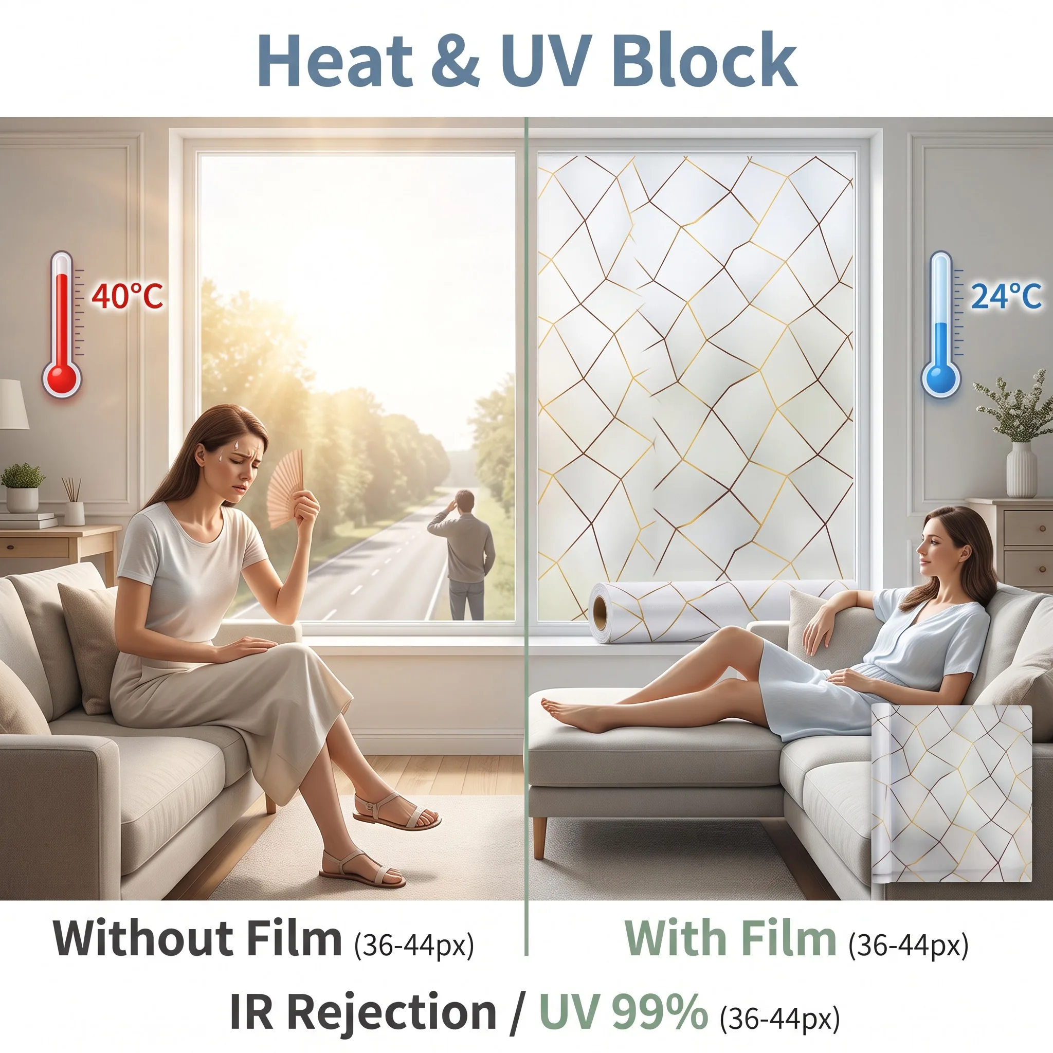 Geometric Window Film Privacy Decorative Frosted Glass Static Cling for Home Bathroom Living Room Glass Door Decor