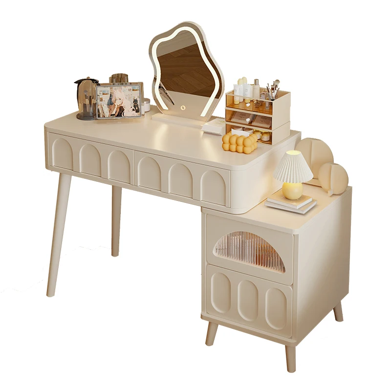H Dressing Table Vanity Makeup Desk With LED Mirror And Stool 4 Spacious Drawers For Bedroom Storage