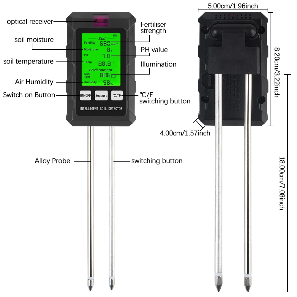 Tool 6 in 1 Multifunctional pH Temperature Gardening Tool Soil Tester Humidity Sunlight Air Moisture Nutrient Fertility Meter