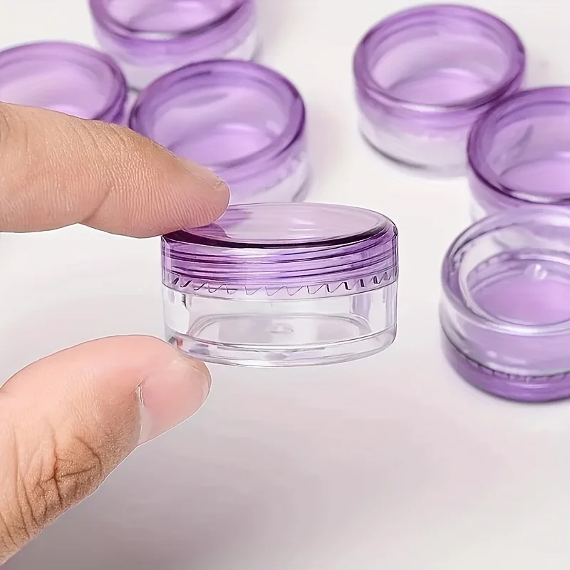 10-Pack Transparent plastic cosmetic jar, with purple lid, travel cream container, lotion, beads, eye shadow, rhinestone, sample