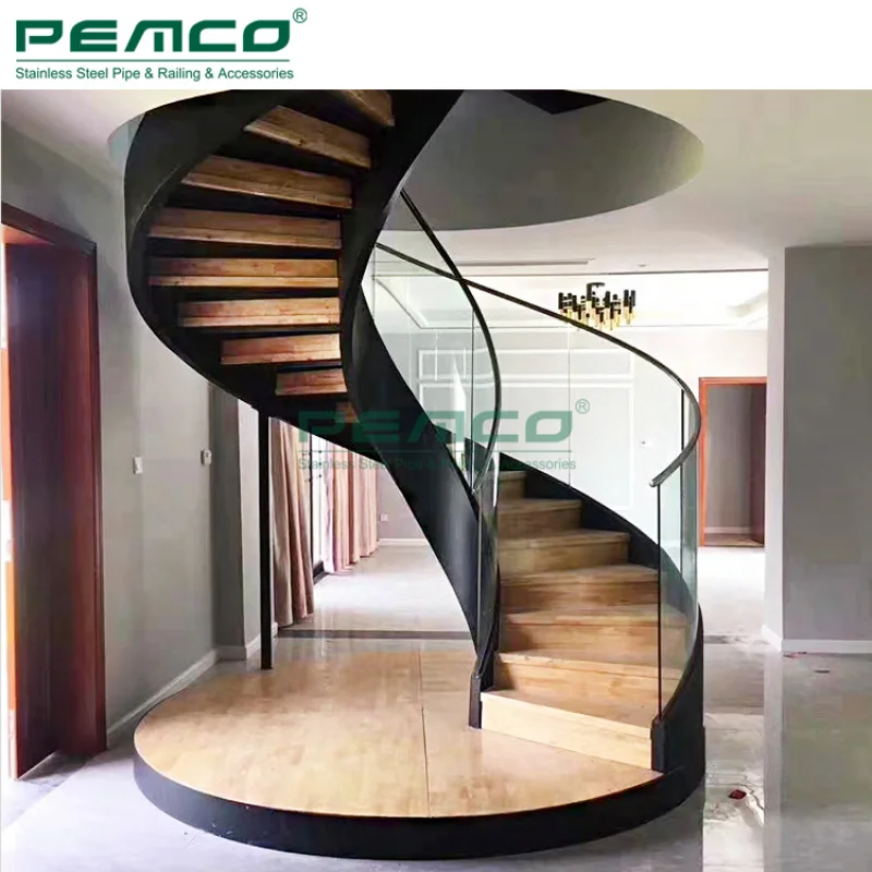 custom.Elegant Design Staircase Prefabricated Curved Staircase With Glass Railing