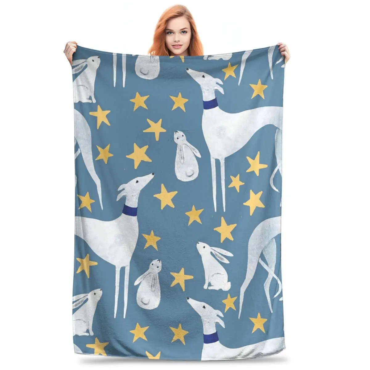 Galgo, Hare And Stars Blanket Flannel Multi-function Sofa Throw Blankets For Couch Bedding Outdoor Throws Bedspread Quilt