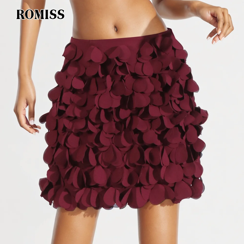 

ROMISS Solid Spliced Disc Ball Skirts For Women High Waist Spliced Zipper Temperament Club Mini Skirts Female Fashion New