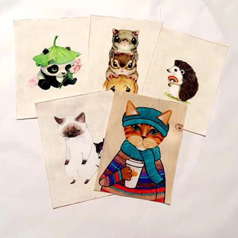 1 PCS Cotton Linen Canvas Digital Printing Hand Dyed Painting Quilt Fabric 15cmx20cm Panda Hedgehog DIY Patchwork Fabric