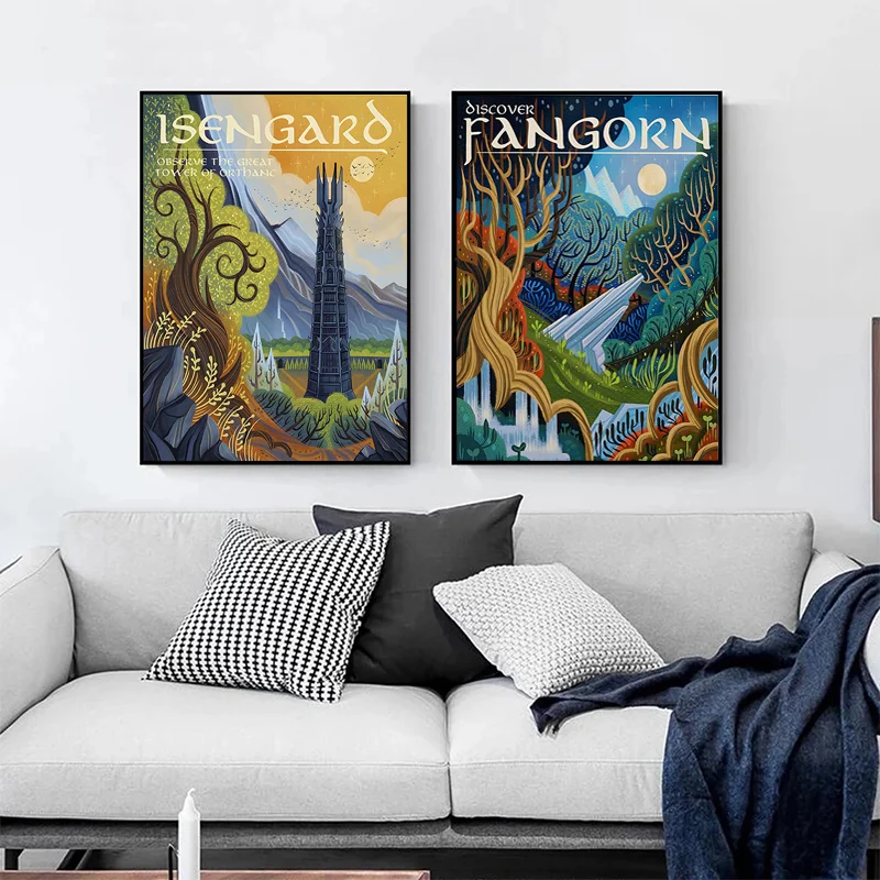 Tolkien Travel Wall Art Canvas Painting Middle Earth Landscape LOTR Poster Vintage Movie Prints Pictures Living Room Home Decor