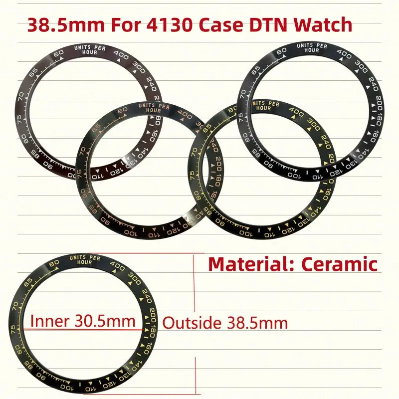 Watch Accessories New Style 38.5mm DTN Black Ceramic Bezel Number Insert Slope Ring For 4130 Watch Case DTN Watch