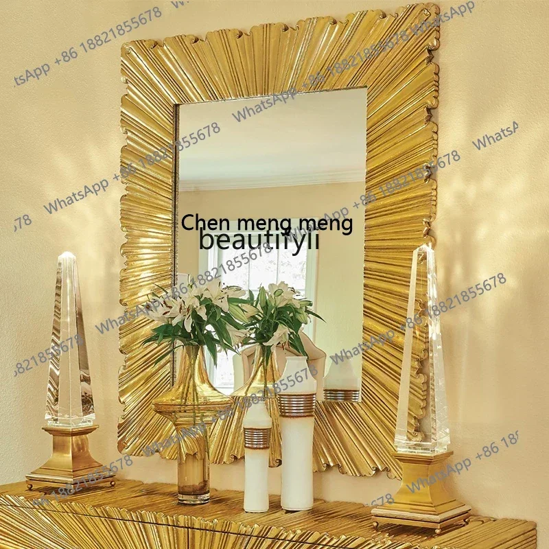 

zxGolden square retro mirror villa KTV engraving European bathroom mirror bathroom wall mirror
