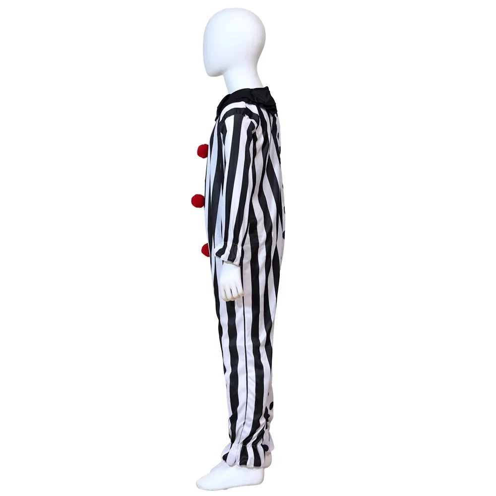 Halloween-Kostüm für Erwachsene: Horror-Clown-Overall, schwarz-weiß, mit Punkten und Streifen, Patchwork-Design, Clown-Kostüm, Cosplay-Outfit für Partys. – Detail 8