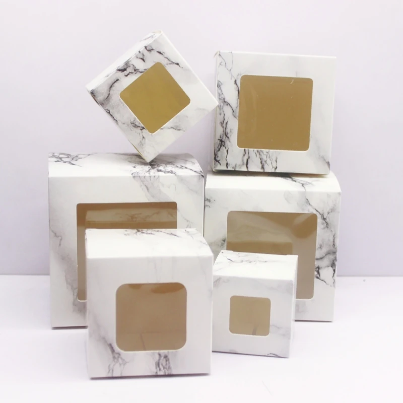 10 st 5/6/7/8/9/10 CM vierkante wit/kraftpapier/marmer patroon venster papier doos Diy sieraden set display doos