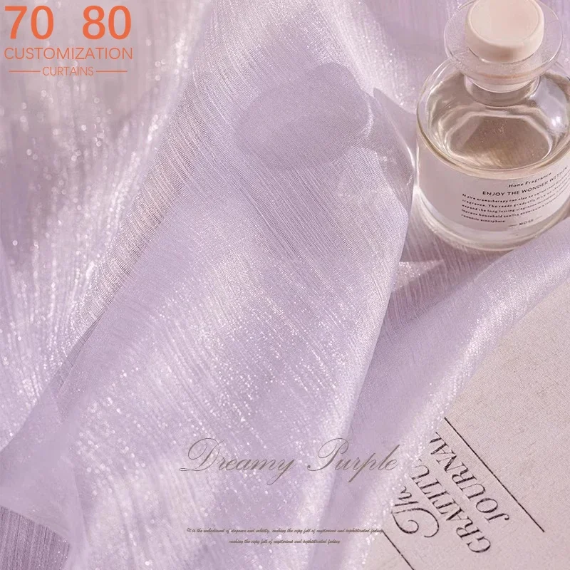 Princess Style Violet Flowing Gold Screen Curtain Partition Balcony Float Window Custom Living Room Window Screen Curtain