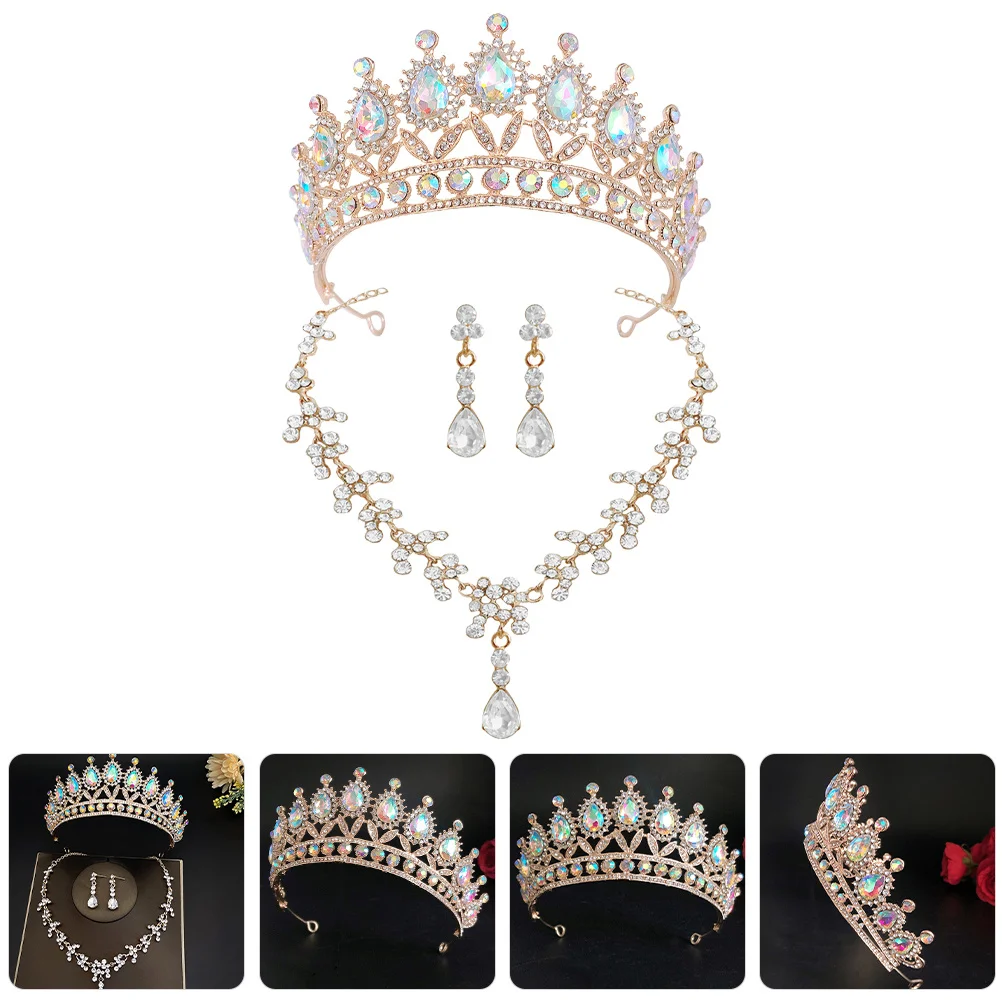 

1 set 1 Bridal Jewelry Set Rhinestone Crown Necklace Drop Earrings For Women Wedding Party Prom Tiara Dangle Earring Set
