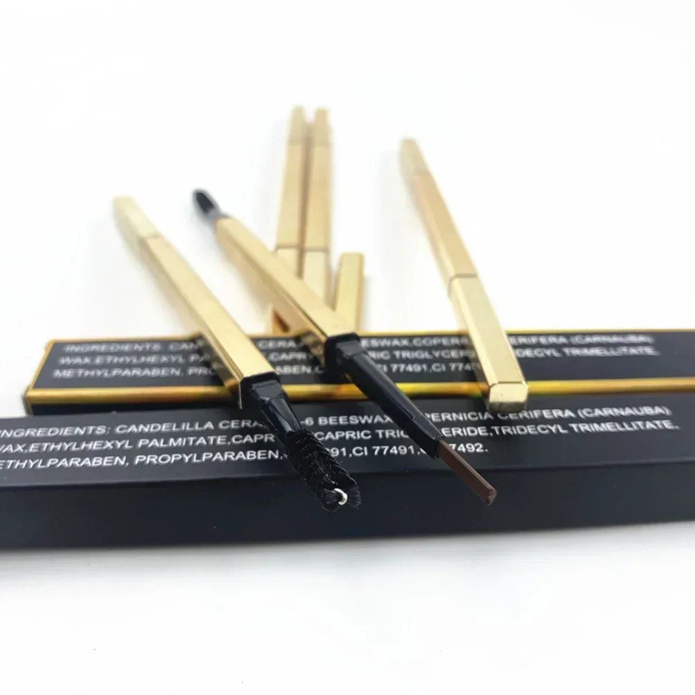 Private Label Eyebrow Pencil Custom Bulk Gold Tube Waterproof Sweatproof Double-headed with Brush 5 Colors Pigment Makeup Beauty