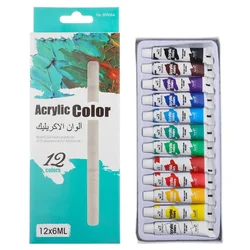 12 Colors Acrylic Paints 6/12 ML Waterproof Professional Acrylic Paint Tube for Wood/Canvas/Fabric Artist Drawing Set