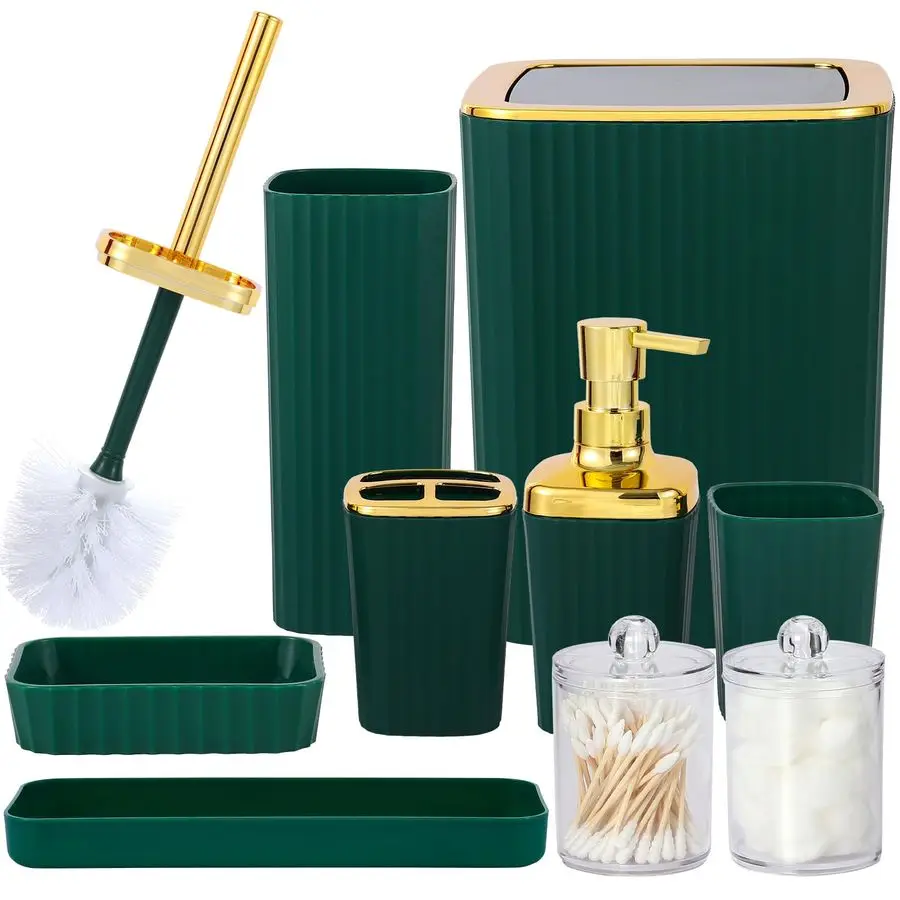 

Bathroom Accessory Set,9 Pieces Dark Green Bathroom Accessories Set with Trash Can, Toothbrush Holder, Soap Dispenser, Toothbrus