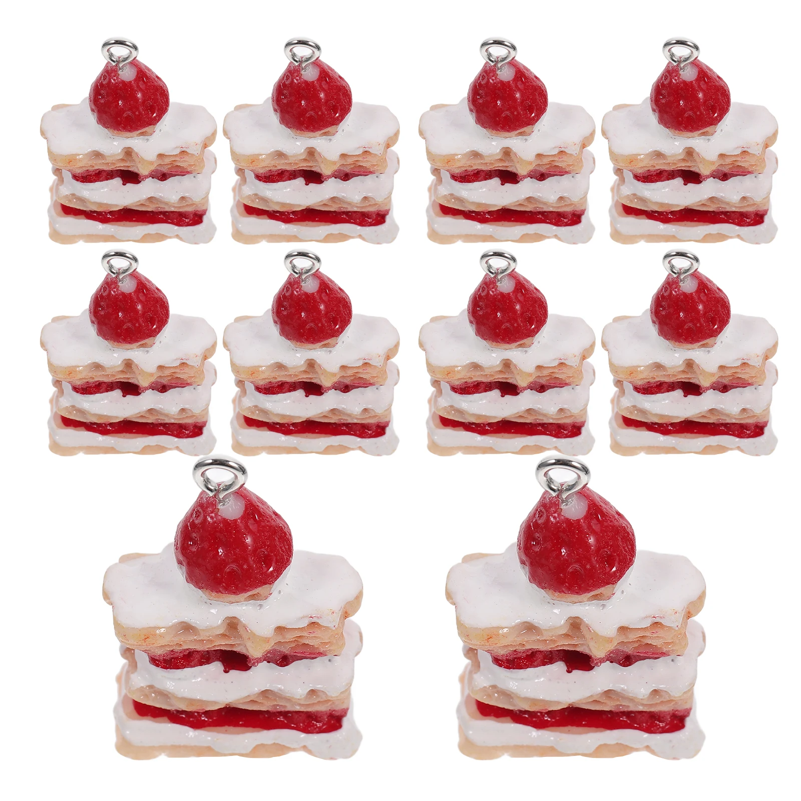 

10pcs Simulated Cake Keychain Strawberry Cute Resin Charms Multi Layered Sweet Dessert Pendant for DIY Jewelry Bag Accessory