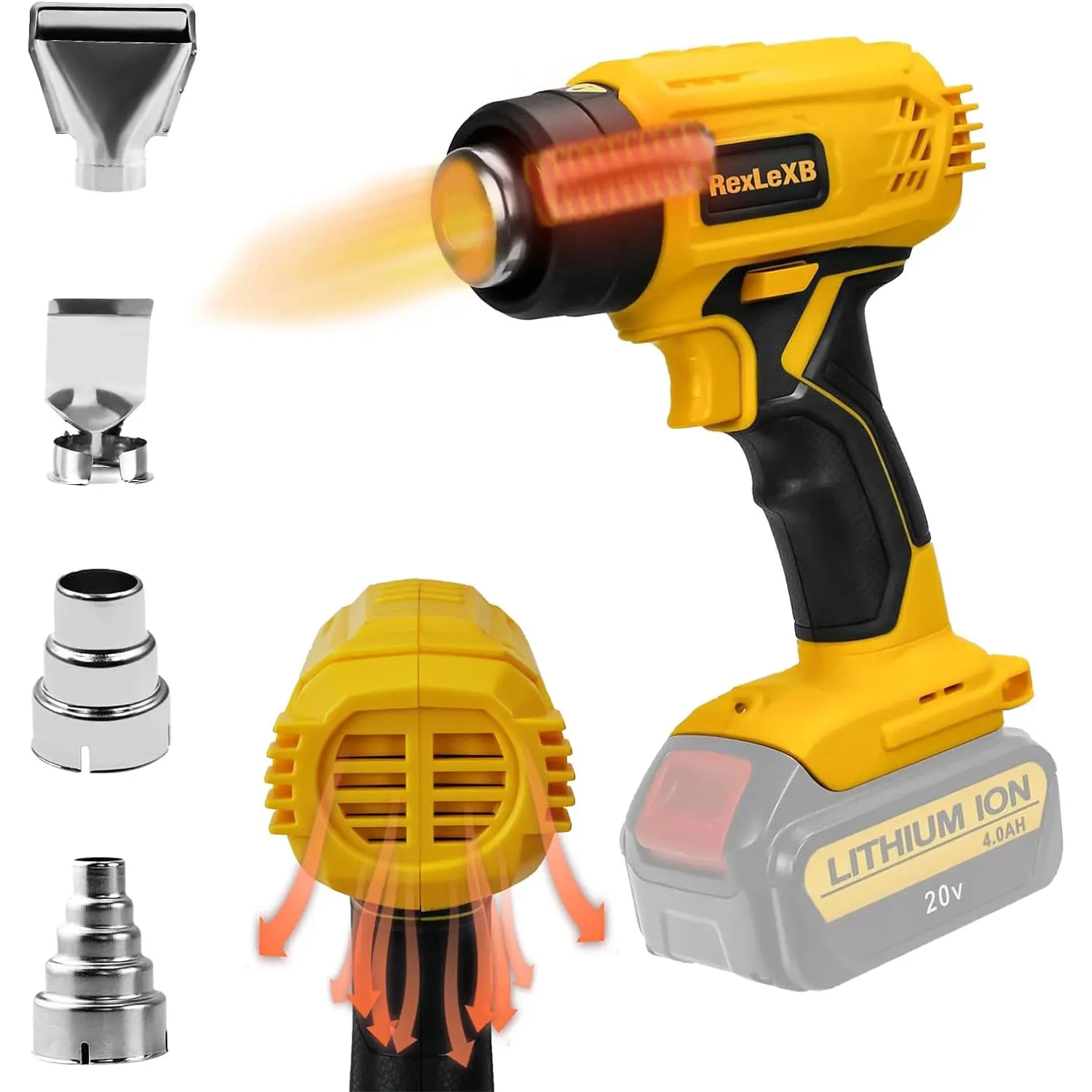 

400W Cordless Heat Gun Hot Air Gun Overload Protection Shrink Wrap with 4 Nozzle for Dewalt 20V Li-ion Battery (No Battery)