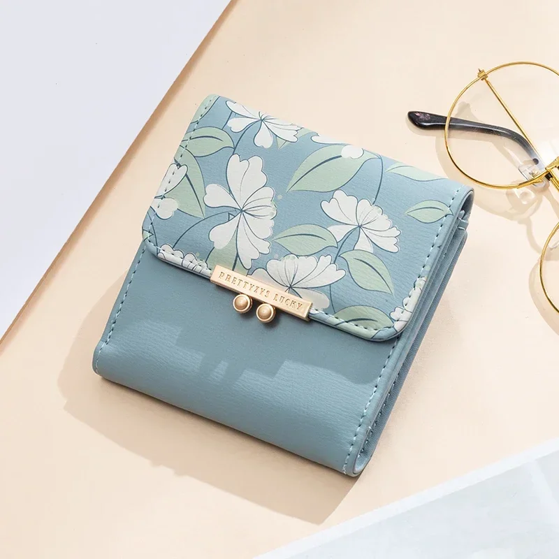 

Brand New Women's Cute Fashion Purse Short Printing Flower Wallet Coin Purse Female Two Fold Clutch Multifunction Wallets