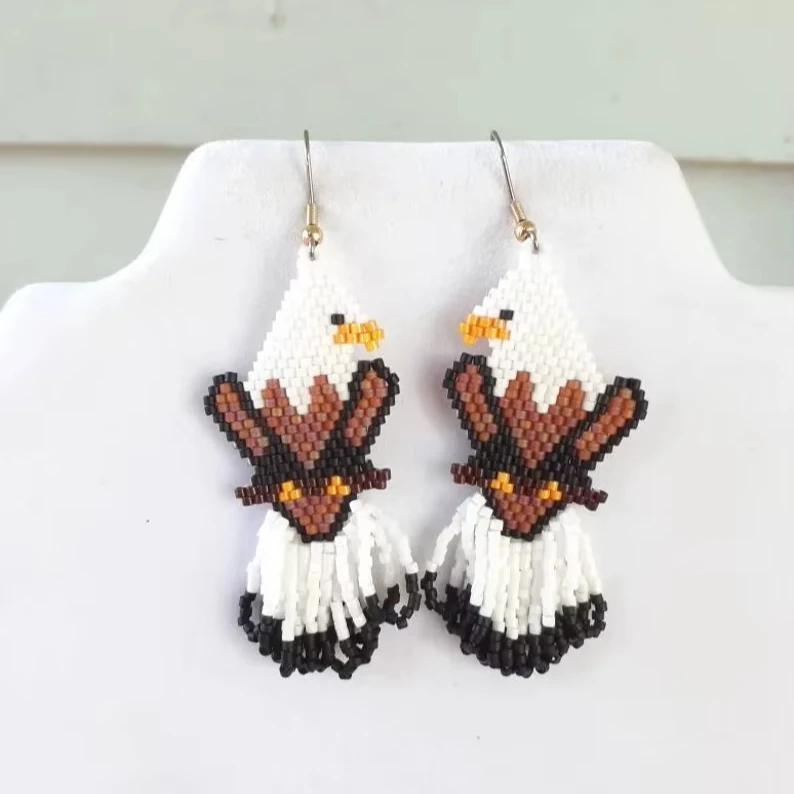 ZGMXR Rice bead earrings Original The eagle Pattern Bohemia bird Colorful Hand-woven Alloy Fashion Tassel Beaded earrings view 4