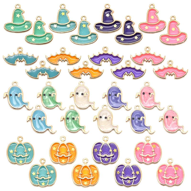 

Multicolor Enamel Halloween Series Charms Alloy Metal Pumpkin Ghost Wizard Hat Pendant For DIY Necklace Bracelet Jewelry Making