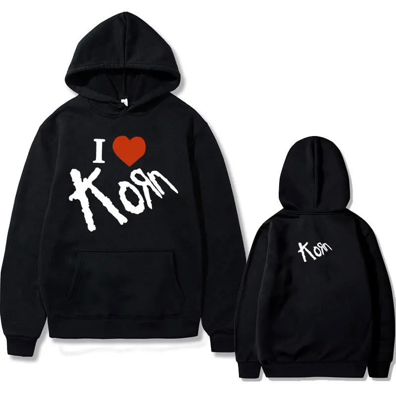 

I Love Korn Graphic Hoodie Oversized Streetwear Men Women Vintage Gothic Hooded Sweatshirt Male 90s Rock Band Hoodies Fans Gift