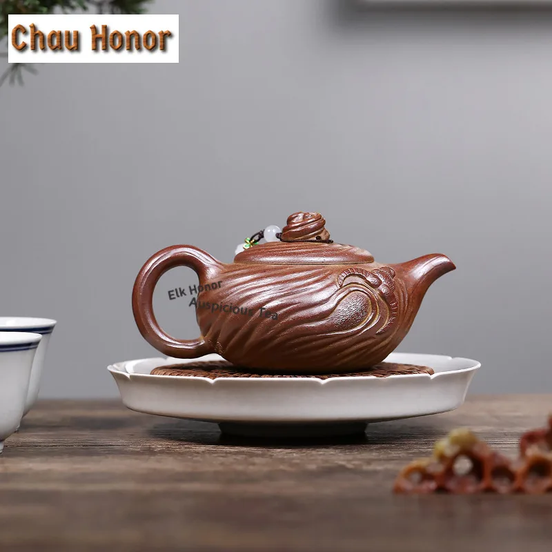 

Чайник из исинской фиолетовой глины, 220 мл, ручной работы, из необработанной глины, обжигаемый на дровах, с ситечком, набор для чая из глины цзяшы, декоративный элемент