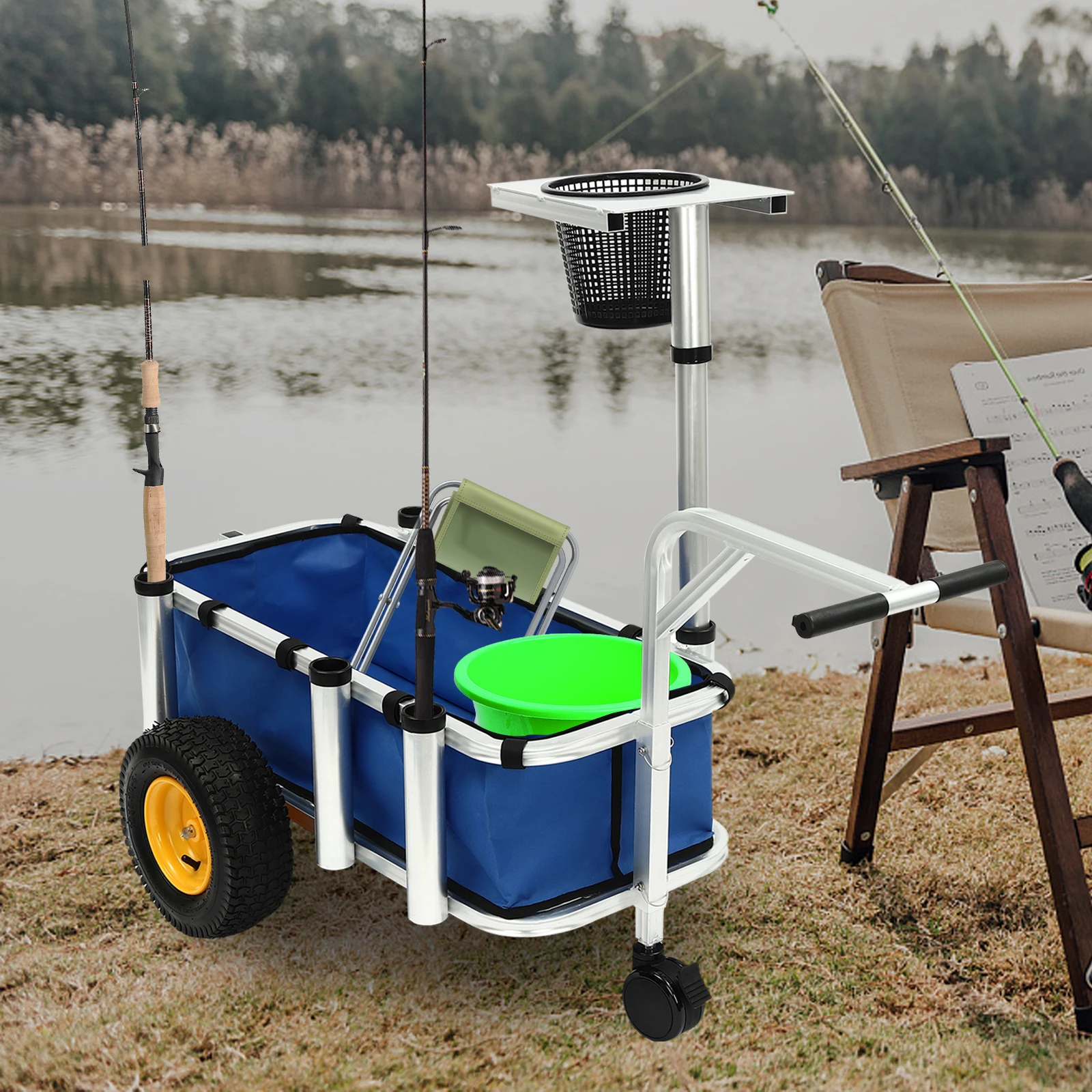 

Outdoor Fishing Cart with Tires & Front Wheel, Aluminum Wagon-Rod Holders & Trolley, Outdoor Trolley Cart for Outdoor Activities