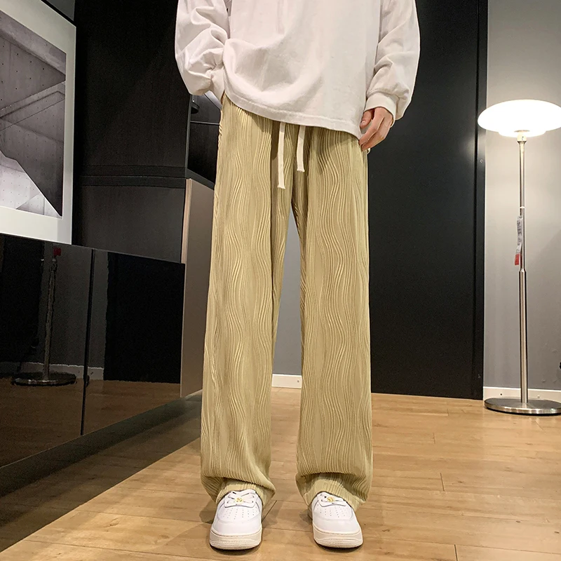 

Drawstring Waist Solid Color Wide Leg Pants Mens Straight Elastic Waist Casual Pants Loose Trousers Men Plus Size M-XXXXXXXXL