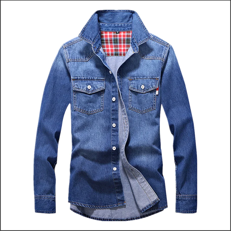 Spring and Autumn Men\'s Denim Shirts High Quality Washed Denim Tight Shirts Men\'s Casual Fashion Men\'s Denim Cardigan T-shirts