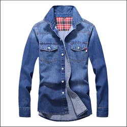 Spring and Autumn Men's Denim Shirts High Quality Washed Denim Tight Shirts Men's Casual Fashion Men's Denim Cardigan T-shirts