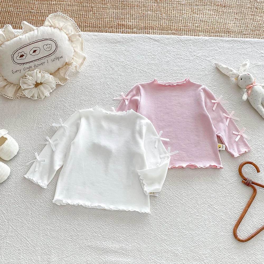MILANCEL Kids' Tops and T-shirts 6M-5T Autumn Solid Color Girls Tee Cute Bow Comfortable Baby Undershirt Children Clothes