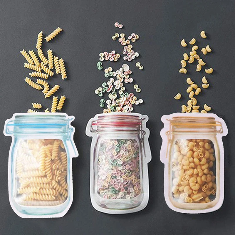 

Mason Jar Bottles Bags Food Storage Bag Snack Sandwich Ziplock Bags Reusable Airtight Seal Storage Bags Leakproof Food