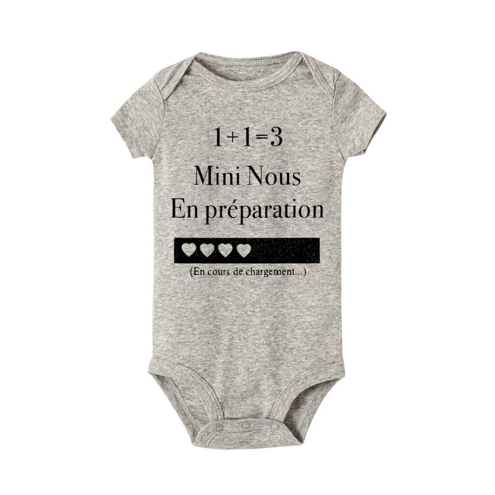 1+1=3 Mini Us in Preparation Being Loaded Printed Baby Romper Pregnancy Announcement Clothes Infant Short Sleeve Bodysuit Outfit